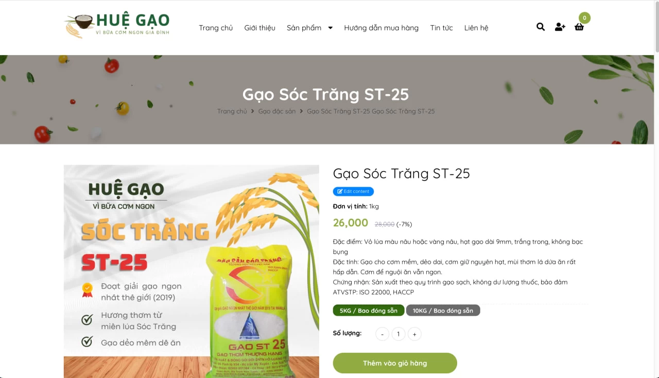 Thiết kế website bán gạo huegao.com