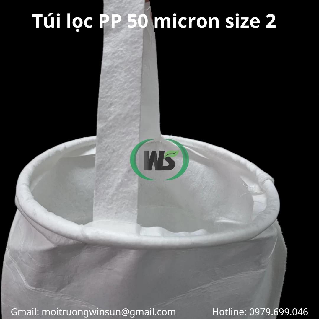 túi lọc pp 50 micron size 2 vòng miệng luồng vòng inox có dây treo