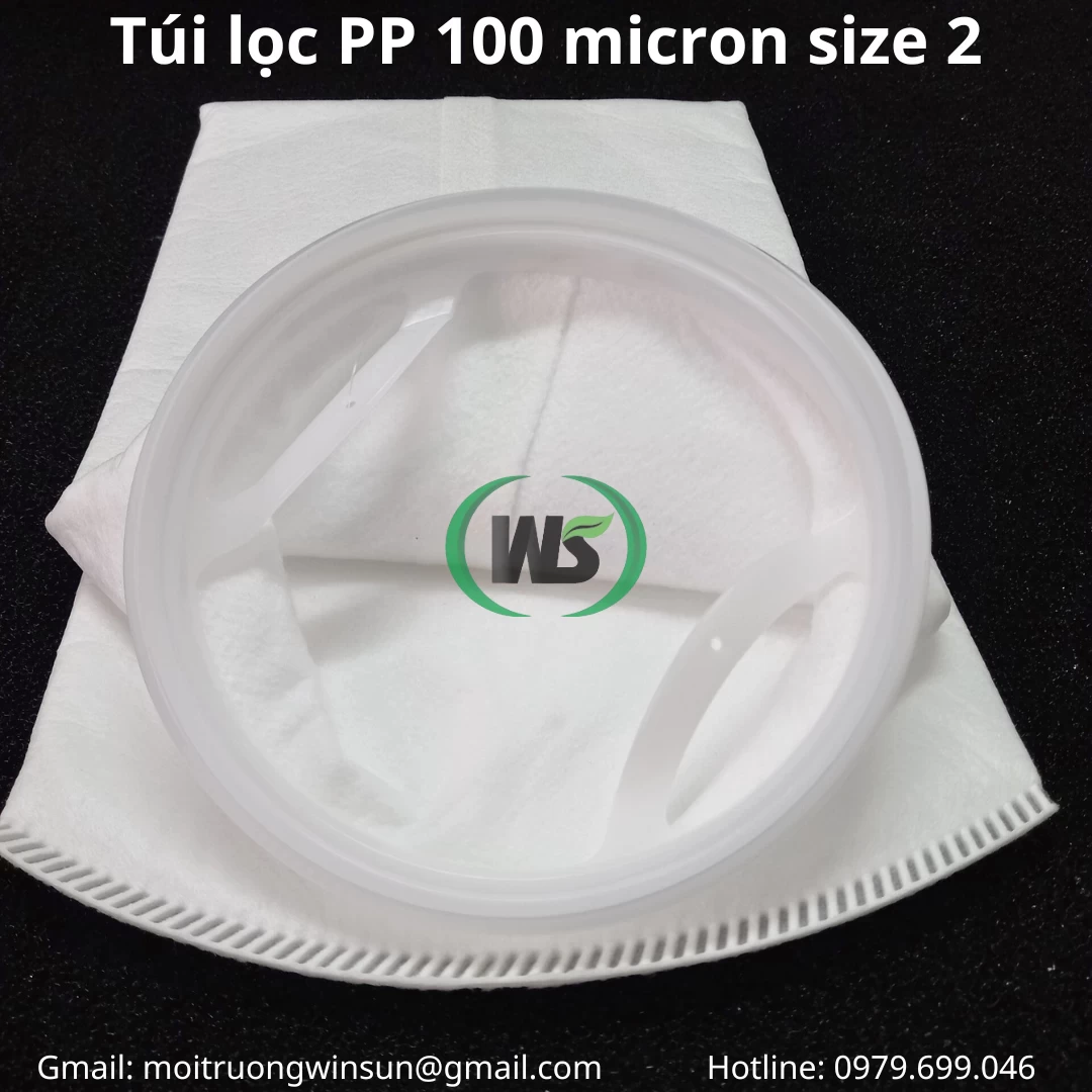 vành miệng túi lọc pp 100 micron size 2 có 2 tay cầm giúp dễ dàng lắp đặt vào hệ thống
