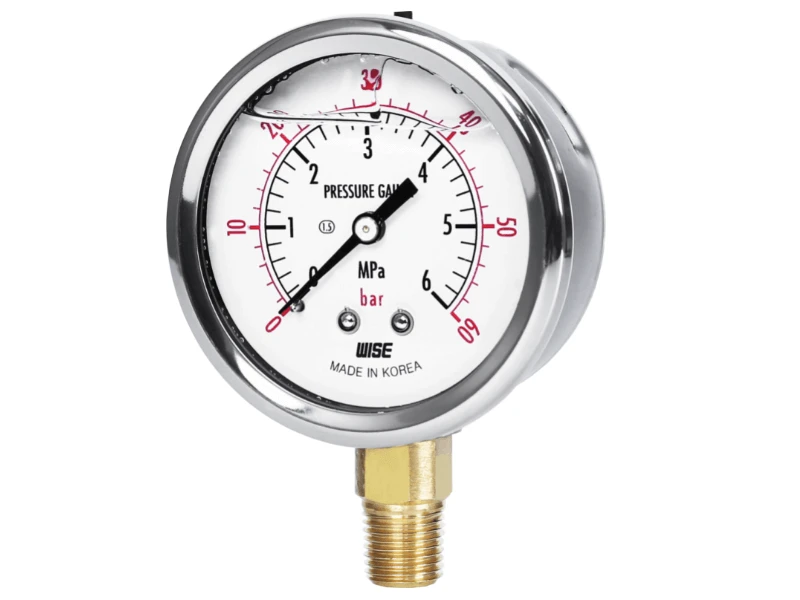 Wise P254, 0~3kgf/cm2, vỏ inox 304, chân đồng, đường kính mặt 63mm, chân đứng ren 1/4"NPT, không dầu